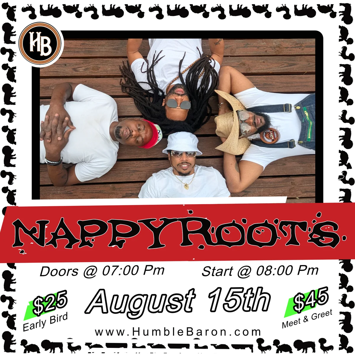 Nappy Roots event artwork featuring the group at Humble Baron